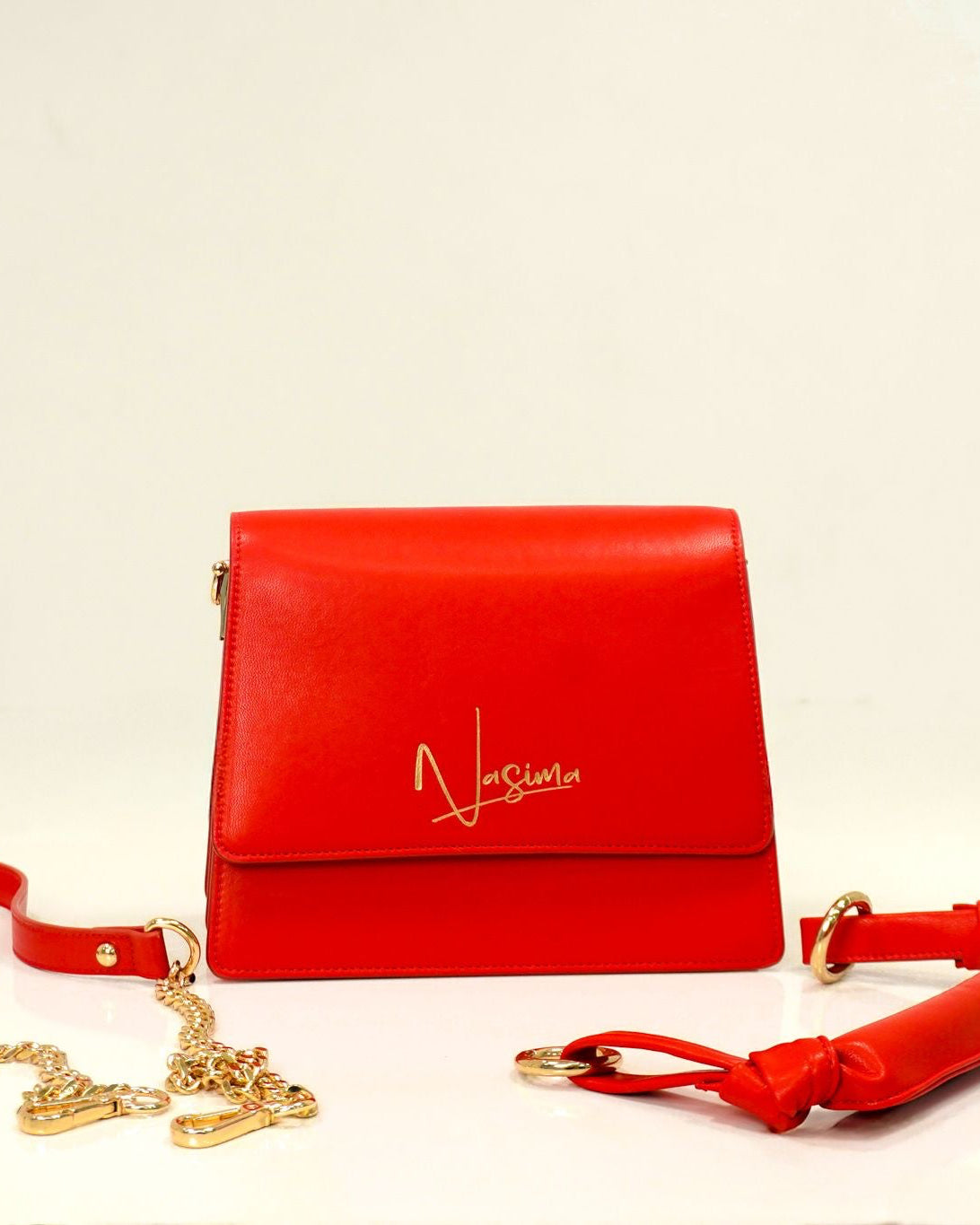 Bella Faux Leather Handbag - Red